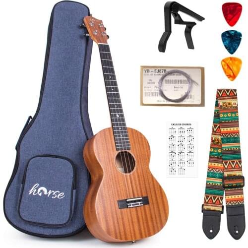 Horse Baritone Ukulele 30 Inch Mahogany Ukelele Starter Kit w/ Bag Strap String Capo Picks Christmas Gifts for Music Lover