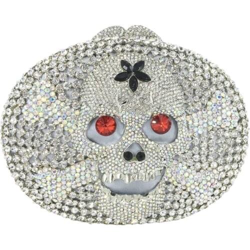 Boutique De FGG Halloween Women Skull Evening Bags Oval-Round Shape Party Cocktail Ladies Rhinestones Clutch Purses and Handbags