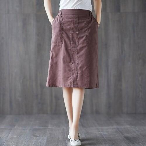 Oversized Cotton Linen Women Skirts 2021 Summer Vintage Knee-Length Women Skirts Top Quality