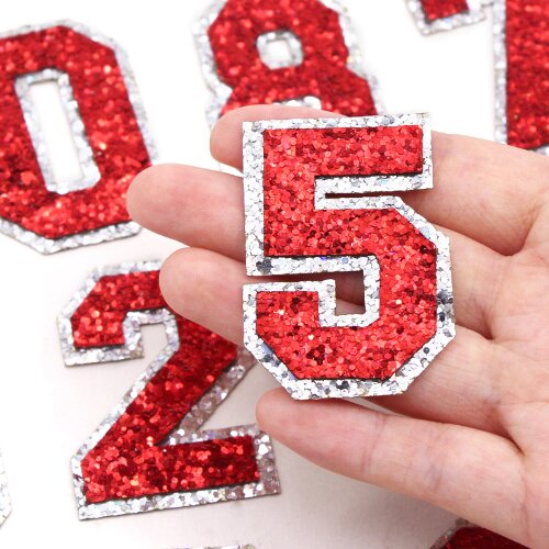 1Pcs 0-9 Sequins Red Number Patches Glitter Figure Patch Iron On Patches For Child Women Clothes Accessories Badge Applique 50MM