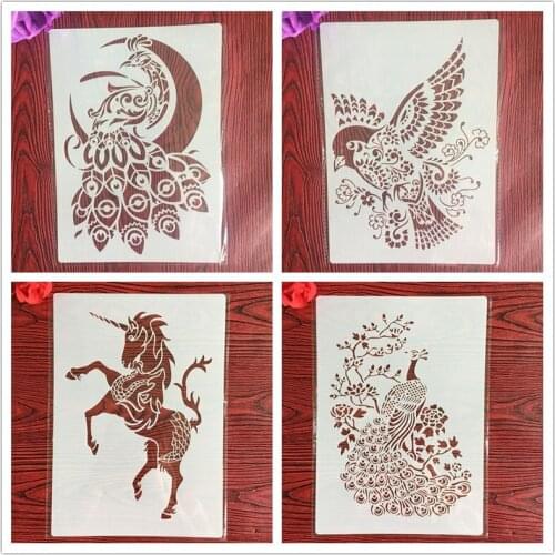 4pcs / set A4 Stencils Painting Coloring Embossing Scrapbook Album Decorative Template for walls Mandala stencil templates