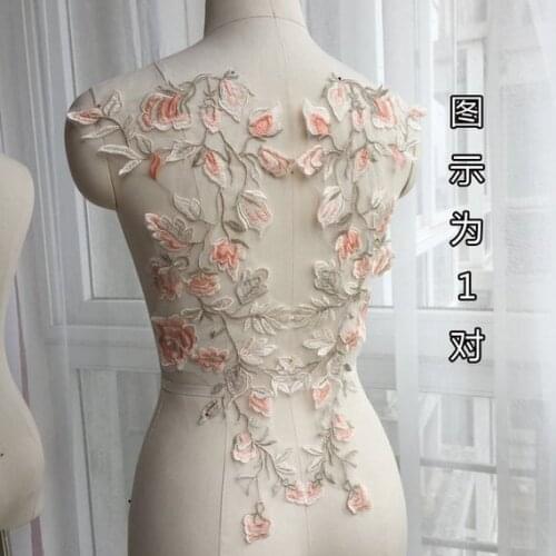 5 Pair Rayon Thread Lace Mirror Flowers Wedding Lace Flowers Applique Patch