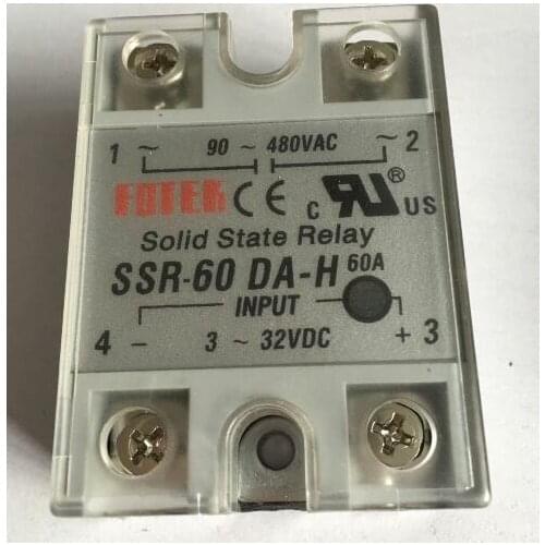 5PCS 90-480VAC to 3-32VDC 60A SSR-60DA-H Solid State Relay Module with Plastic Cover