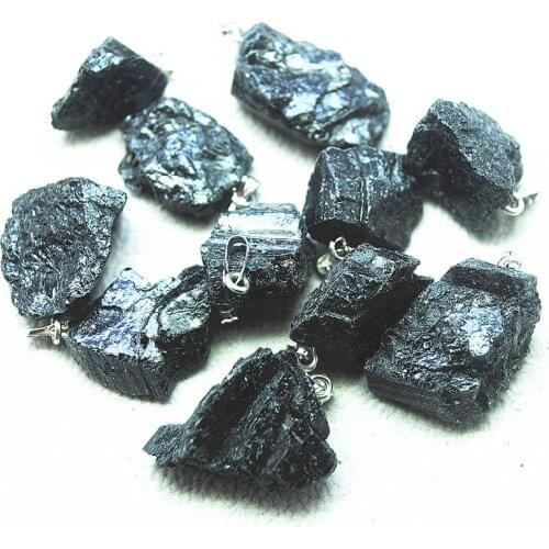 6PCS Nature Black Tourmaline Stone Pendants Big Chips Irregular Shape Size About 15-20MM For Women Bracelets Making Accessories