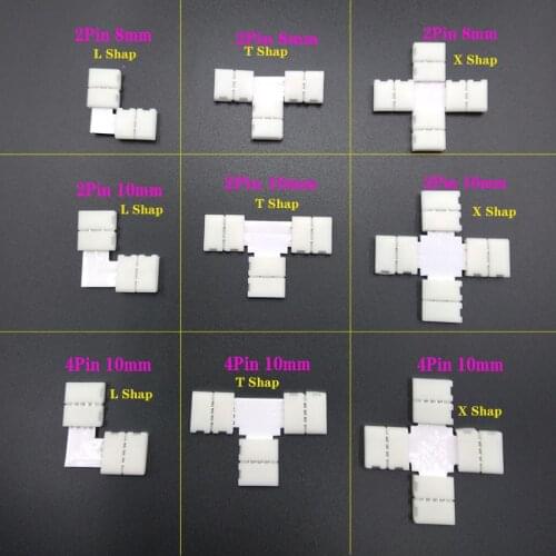 8mm 10mm 2pin 4pin Quick Splitter 90 Degree Corner Connector Conductor for 3528 5050 RGB Single Color LED Strip No Soldering