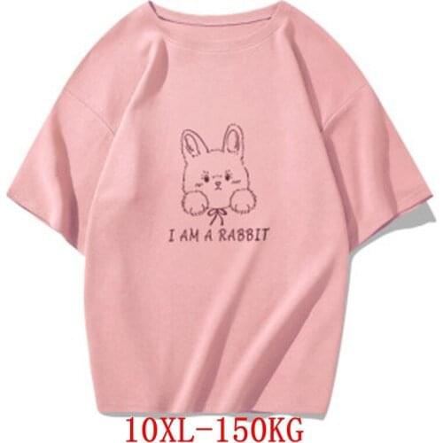 ANGINANA Large size womens T-shirt plus size 9XL 10XL summer round neck short sleeve loose black and white red big T-shirt top