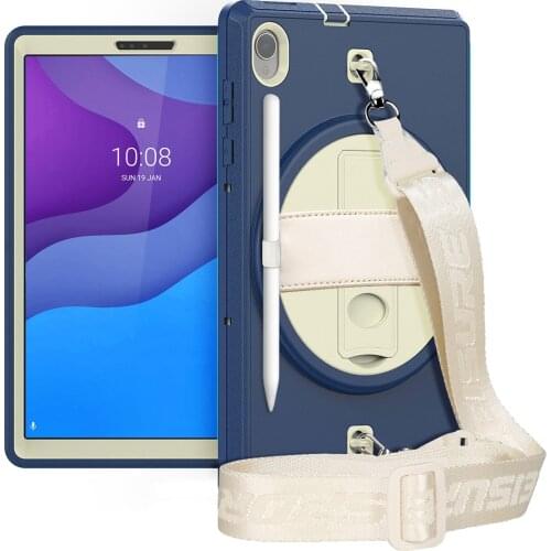 For Lenovo tb-x306f case Durable TPU Cover for Lenovo Tab M10 FHD Plus 10.3 TB-X606 Rotating Hand Strap Stand Shoulder Strap