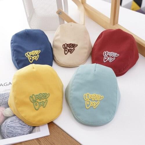 Doitbest embroidery Happy day Baby berets spring cotton kids Peaked cap Boy Girls beret Hat Babys Accessories for 2-6 Years old