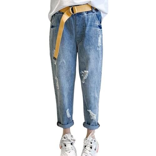 Jeans For Girl Solid Color Girl Ripped Jeans Spring Autumn Jeans For Children Casual Style Childrens Jeans Clothes