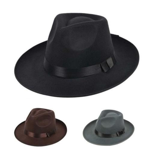Unisex Hats Vintage Mens Women Hard Felt Cap Wide Brim Fe Trilby Panama Gangster Cowboy Hat