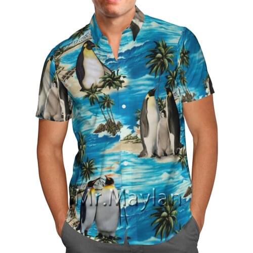 3D Penguins On The Beach Hawaiian 2021 summer shirt short sleeve shirt streetwear oversized 5XL Camisa Social Chemise Homme