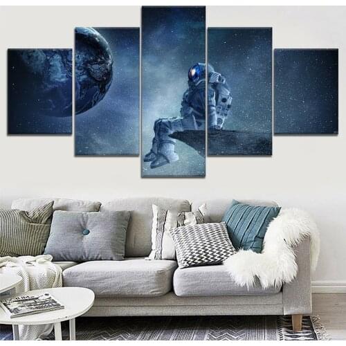 Canvas Printed Wall Art 5 Pieces Astronaut Space Landscape Poster Painting Modern Home Decor Modular Pictures Frame Living Room