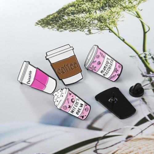 Coffee Milk Enamel Pin Princess Badge Witch Brew Lapel Pin Jeans Shirt Brooches Backpack Coffee Lovers Cartoon Jewelry Gift