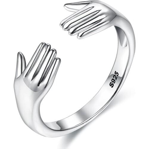 ZEMIOR Finger Ring For Women S925 Sterling Silver Double Hand Shape Ring Simple Style Day And Day life Fine Jewelry Hot Sale