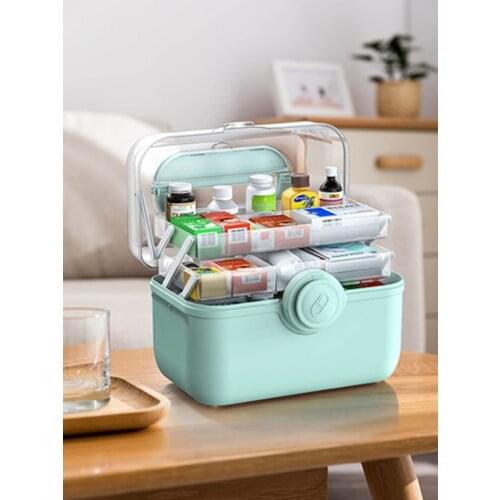Medicine Box Folding Portable First Aid Kit Storage Box Family Emergency Kit Plastic High Capacity Sundries Case with Handle