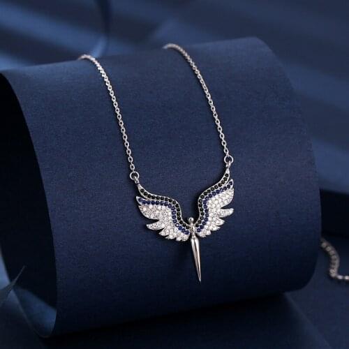Hot Europe & American 925 silver angel wings inlaid colorful zircon pendant necklace 2020 woman DIY jewelry Valentines Day gift