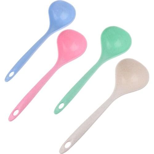 1Pcs Tableware Wheat Straw Rice Ladle Long Handle Soup Spoon Meal Dinner Scoops Kitchen Supplies Cooking Tool