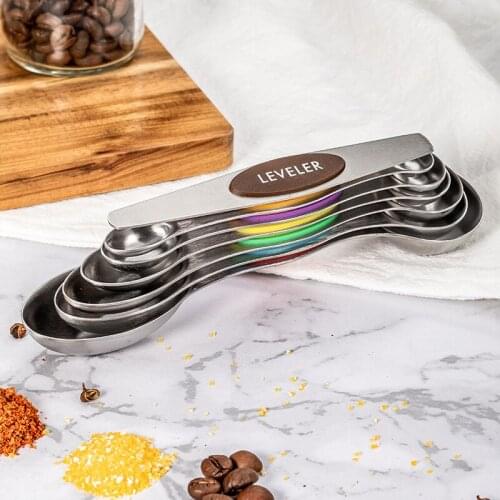 Magnetic suction double head measuring spoon 7 pieces stainless steel measuring cup set baking seasoning spoon