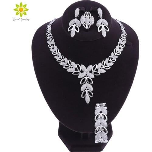 2018 New High Fashion Dubai Jewelry Set Silver Color Nigerian Wedding African Beads Jewelry Sets Parure Bijoux Femme