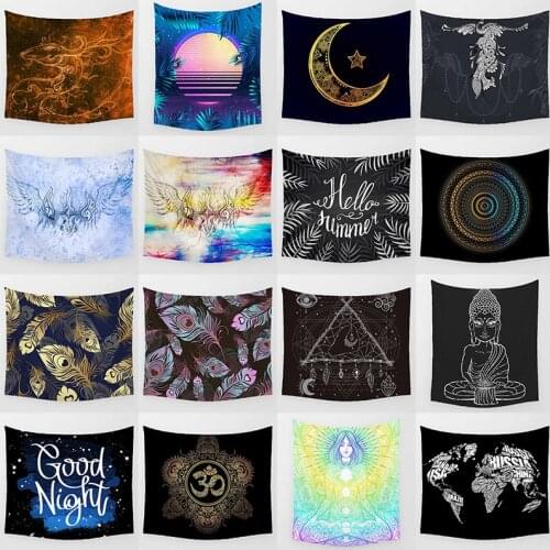 Hello summer good night mandala color feathers buddhism yoga thirty points wall art tapestry rectangle wall hanging tapestry