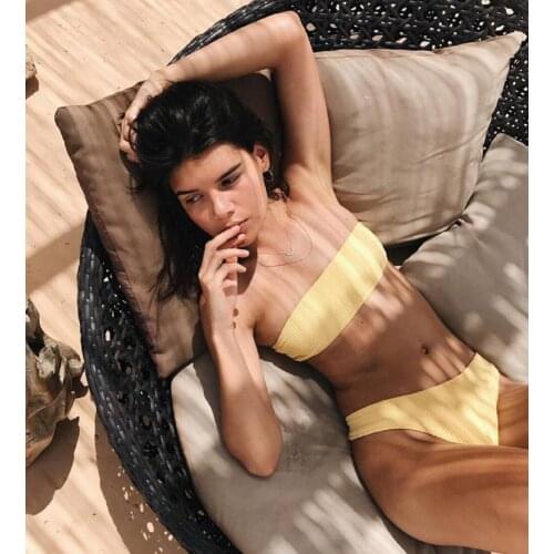 Newest arrival Sexy Womens 2pcs Solid Swimwear Bandage Bikini Set Strapless Push-up Padded Bra Swimsuit