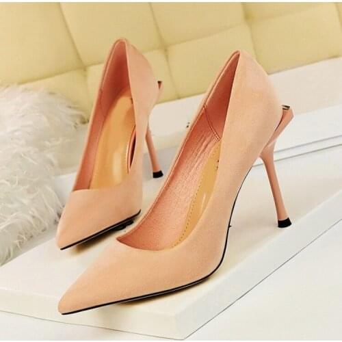 New Arrivals Suede Woman Pumps Pointed Toe Elegant Stiletto Female Shoes Slip On Shallow Manufacturer Handmade Pumps On Sale