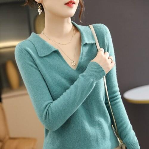 Autumn Winter Polo Collar Sweaters Women Pullovers 2021 New Fashion 100% Wool Female Jumpers