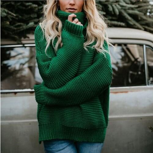 Autumn Winter New Pullover Knitwear and Sweaters Fashion Womens Turtleneck Loose Red Sweaters Jumper Female Chic Solid Sweaters