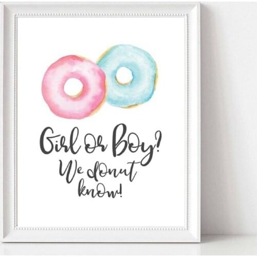 Girl or Boy Donut Gender Reveal Sign Art Prints and Poster , Donut Gender Reveal Ideas Party Decor Canvas Painting Sign