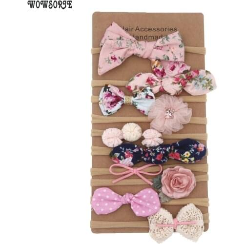 Baby infant Flower Bow Fabric Headband Soft Nylon Elastic Hair Bands Handmade Knot hairband headwear newborn Hair Accessories