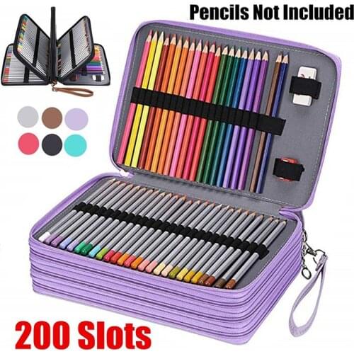 200 Holes PU Leather School Pencil Case Large Capacity Colored Pencil Bag Box Multi-functional Pencilcase For Art Supplies Gift