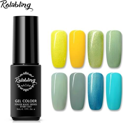 Rolabling 5ml Gel Nail Polish for Spring Summer Pure Color Manicure Gel Polish Nail Lacquer Varnish Semi Permanent UV LED Gel