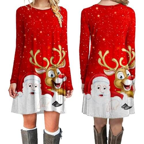 Christmas Dress Women Winter Dresses Women Winter New Christmas Print Mini Dress Long Sleeve Women Clothes wholesale costume