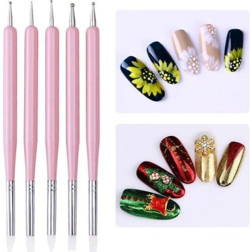 Nail Art Dotting Pen Rhinestone Crystal 2 Way UV Gel Painting Manicure Tool Drawing Liner Flower Brush Decoration