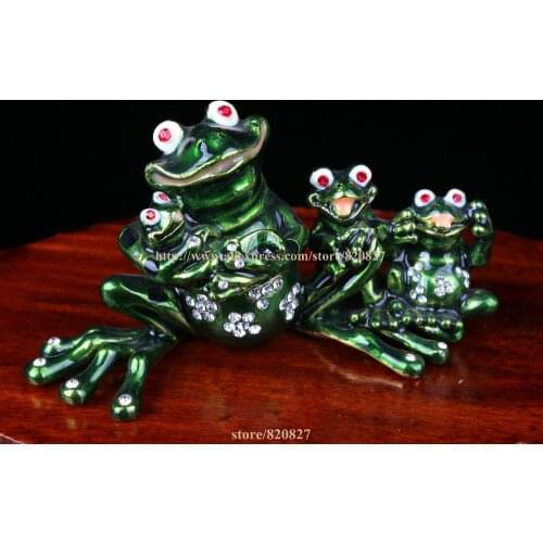 Frog Family Jewelled Trinket Box Frog Enamel Box Crystal Studded Jewelry Box FROG " Enamel Keepsake Trinket Box Collectible Frog