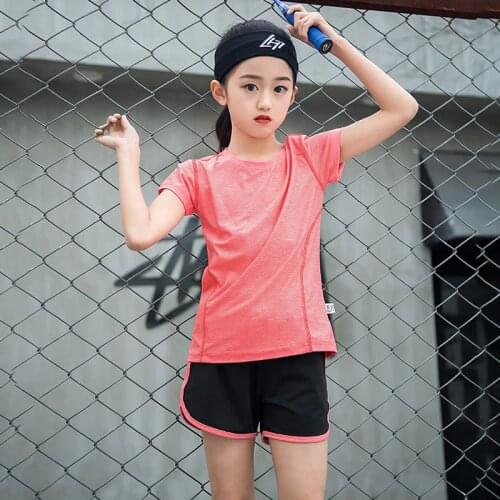Sportswear children 2 pieces sport set for girls running T shirt summer girl sport shorts kids yoga set fitness tops gym set
