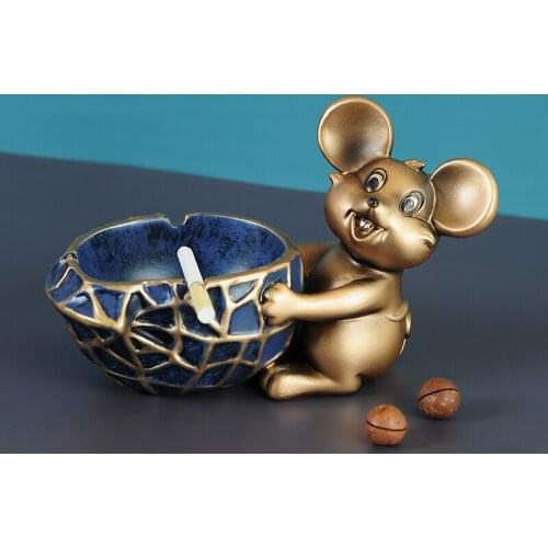 Creative Home Office Shop Golden Mouse Funny Ashtray Desktop Storage Ornaments