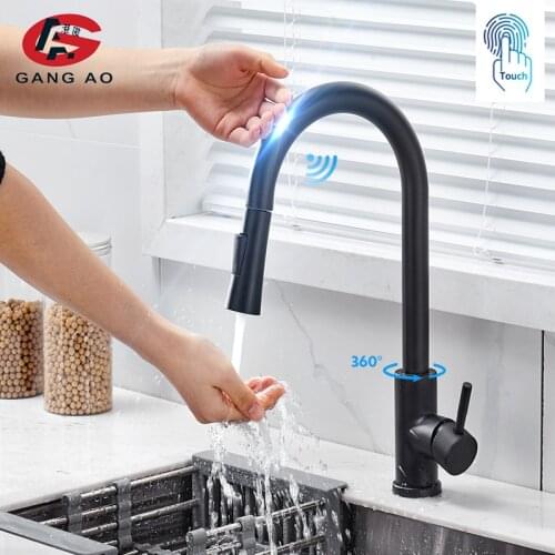 Smart Touch Kitchen Faucet Poll Out Sensor Faucets Black/Nickel 360 Rotation Crane 2 Outlet Rotate Touch Water Mixer Sink Taps
