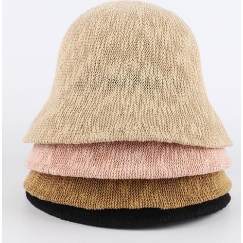 Spring Summer Linen Knitted Bucket Hats 4 Colors Black All Match Casual Dome Fishing Caps Women Street Sun Hat Breathable 2020