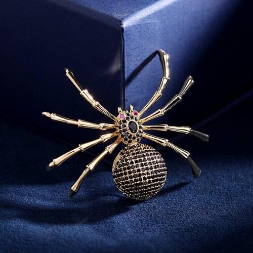Vintage Luxury Cute Big Spider Brooches Full Zircon Black White Color Alloy Animal Brooch For Men Party Pins Birthday Gifts