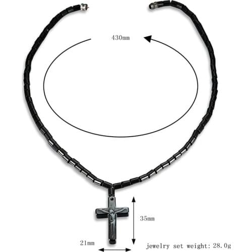 Yesucan Hot Natural Black Gallstone Beads Choker Necklace Cross Pendant For Women Fashion Rosary Bead Religious Jewelry