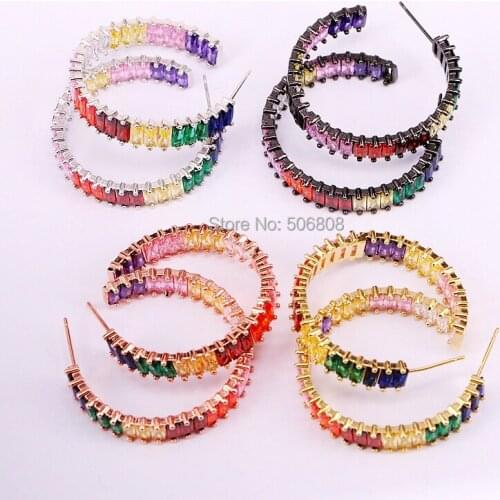 4 Pairs ZYZ339-2134 Charming Colorful CZ Stud Earrings for Women Circle Fashion Earrings Jewelry