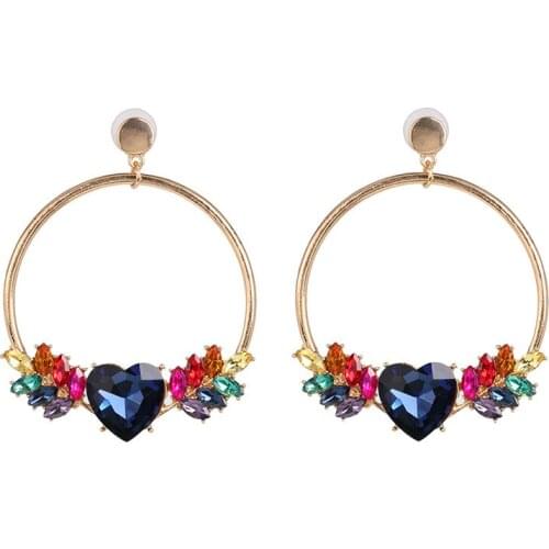 Geometric Big Circle Drop Earrings Women Luxury Glass Crystal Heart Pendants Earrings Female Korean Fashion ZA Earrings Jewelry