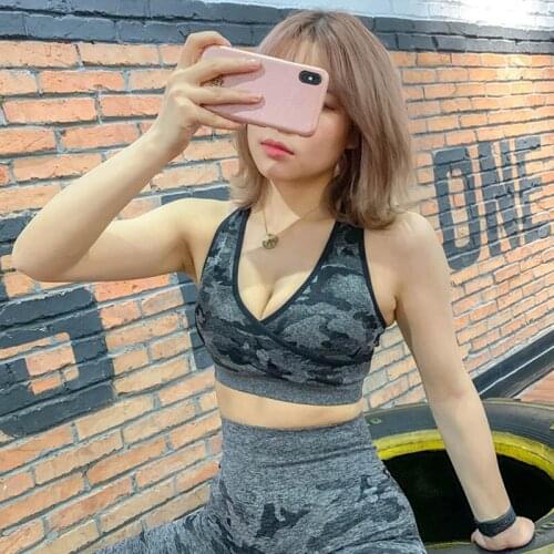 Women Camo Seamless Bra Seamless Sports Bra Padded Push Up Bra Sports Bra High Impact Women Yoga Top Sports Shirt