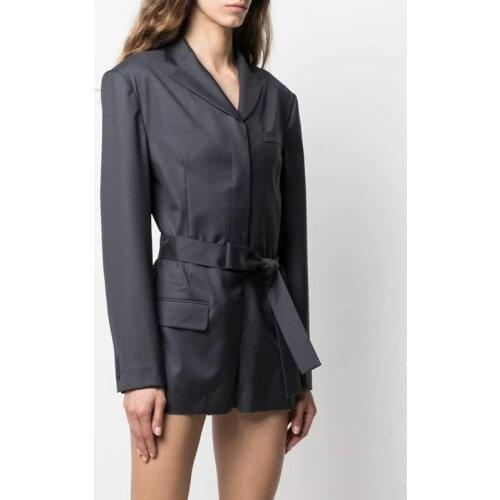 Women Notched Single-Breasted Playsuits2021 New Ladies Waist Lace-Up Office Wear Rompers Female Clothes