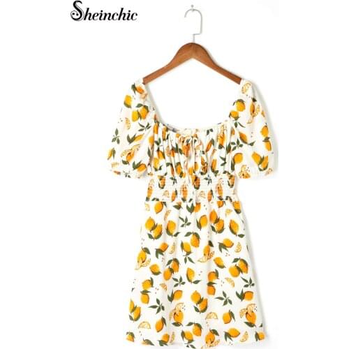 Bohemian Fruit Printed Beach Dress 2021 Women Summer Boho Short Sleeve Mini Dresses Vestidos Mujer