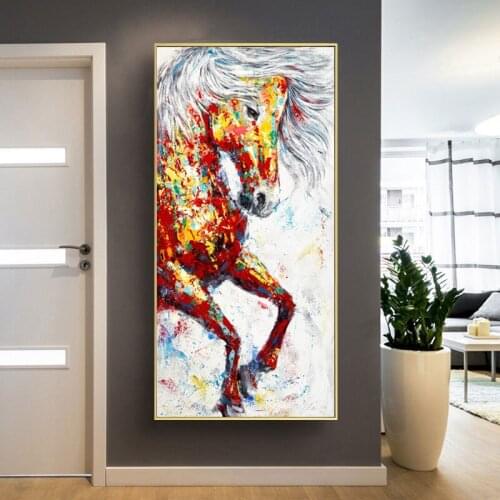 Animals Wall Painting on Canvas Posters and Prints Wall Art Abstract Red Horse Pictures for Living Room Home Decoration No Frame