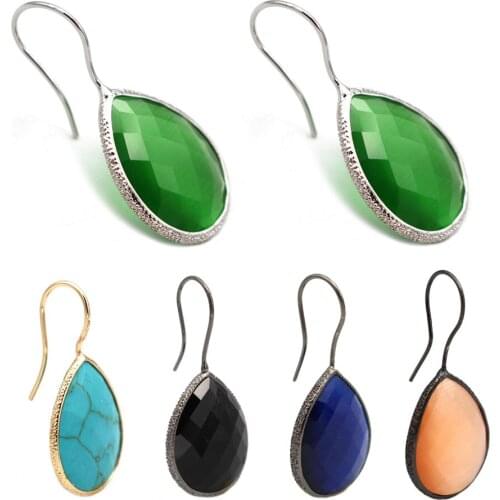 6pair Colors Trendy Teardrop Shape Cats Eye Stone Dangle Earrings Gem stone Drop Earrings Party Jewelry For Women Lady Gift