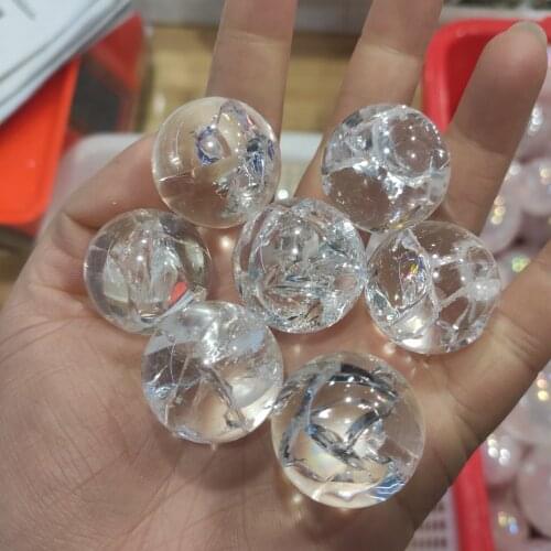 1pcs2.5-3cm Natural Cracking Clear&Smoky Quartz Transparent Mini Ball Rainbow Aura Crystal Chakras Reiki Healing Spheres Indie