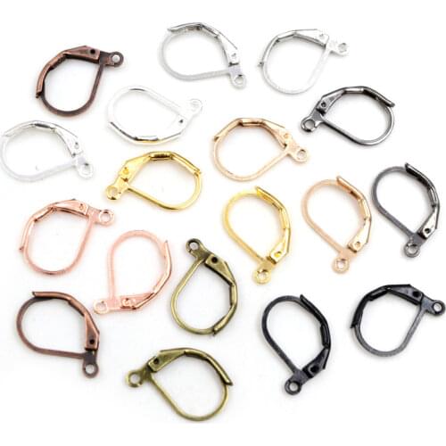 50pcs/lot 15*10mm Silver Gold French Lever Earring Hooks Wire Settings Base Hoops Earrings For DIY Jewelry Making Supplies
